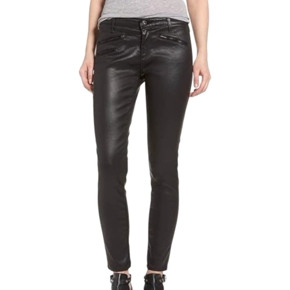 AG Adriano Goldschmied Women's Sz 27 Black The Legging Ankle Moto Faux Leather